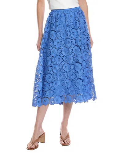 Cece Midi Lace A-line Skirt In Blue