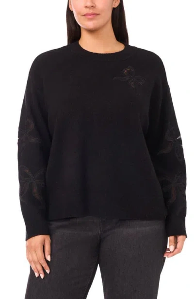 Cece Lace Bow Inset Sweater In Black