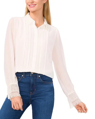 Cece Lace Collar Long Sleeved Pintucked Blouse In New Ivory