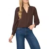 Cece Lace Cuffed Button-front Top In Brown