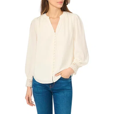Cece Lace Cuffed Button-front Top In White