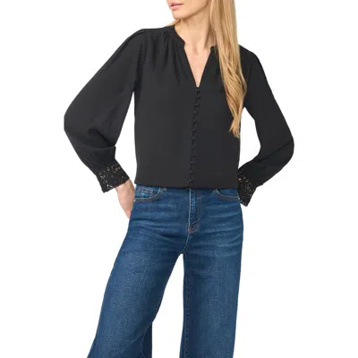 Cece Cotton Blend Lace Cuff Blouse In Black