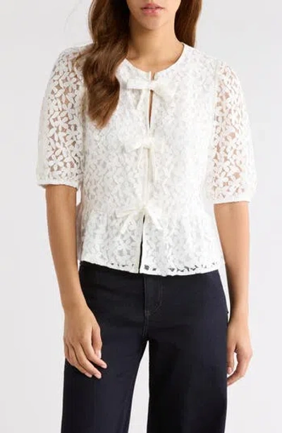Cece Lace Peplum Top In White