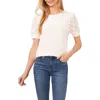 Cece Lace Puff Sleeve Knit Top In New Ivory