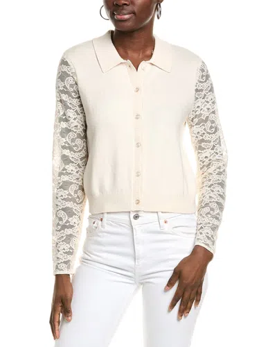 Cece Lace-sleeve Cardigan In Neutral