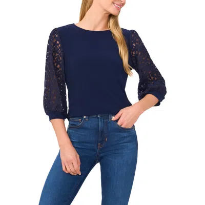 Cece Lace Sleeve Top In Blue