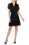 Cece Raglan Flutter Sleeve Tie Waist Dress In Rich Black