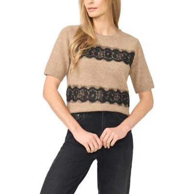Cece Lace Stripe Short Sleeve Sweater In Multi