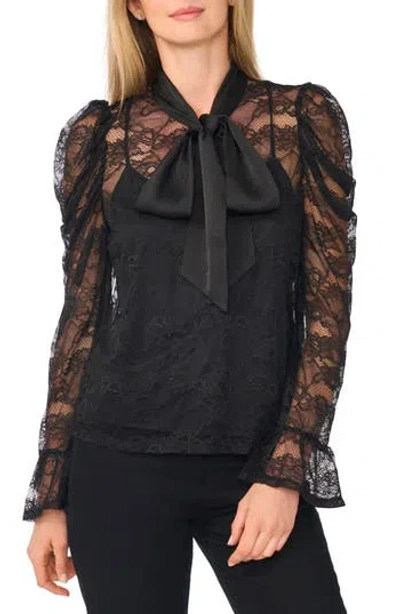 Cece Lace Tie Neck Top In Black