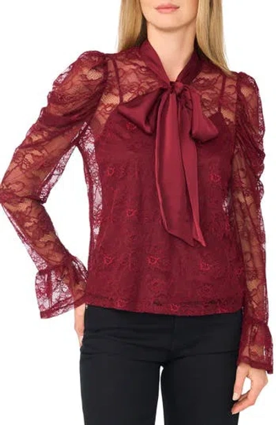 Cece Lace Tie Neck Top In Red