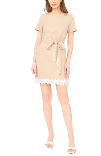 Cece Lace Trim A-line Minidress In Neutral