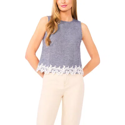 Cece Lace Trim Sleeveless Top In Blue