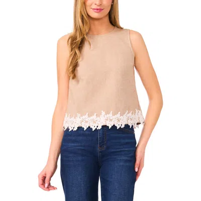 Cece Lace Trim Sleeveless Top In Neutral