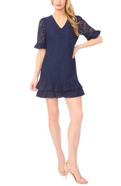 Cece Lace V-neck Minidress In Blue