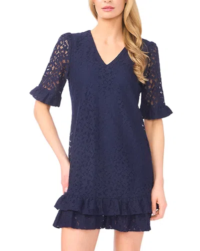 Cece Lace V Neck Shift Dress In Blue