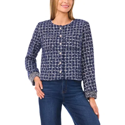Cece Lady Metallic Tweed Cardigan In Blue