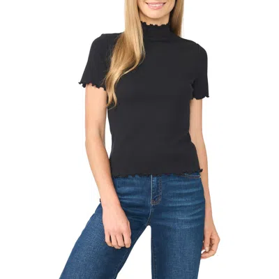 Cece Lattice Trim Mock Neck T-shirt In Rich Black