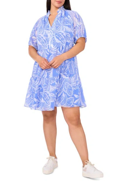 Cece Leaf Print Babydoll Dress In Tropic Night Blue