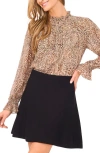 Cece Women's Shirring Long Sleeve Top In Animal Print
