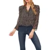 Cece Leopard Tie Neck Blouse In Rich Black