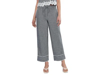 Cece Linen Denim Elastic Waist Scallop Trim Pants In Purple