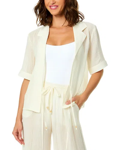 Cece Linen-blend Tie Front Shirt In Neutral
