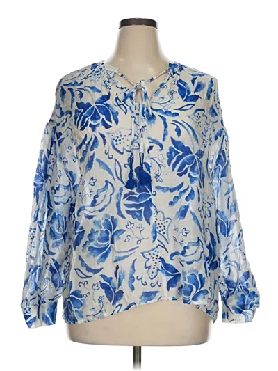 Pre-owned Cece Long Sleeve Blouse In Blue