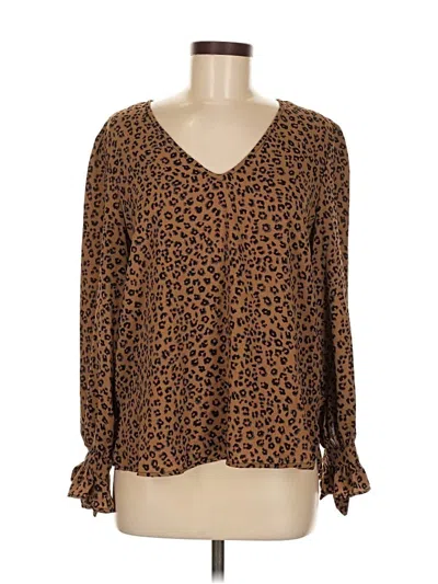 Pre-owned Cece Long Sleeve Blouse In Brown