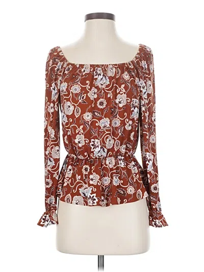 Pre-owned Cece Long Sleeve Blouse In Brown