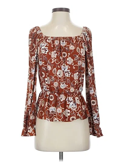Pre-owned Cece Long Sleeve Blouse In Brown