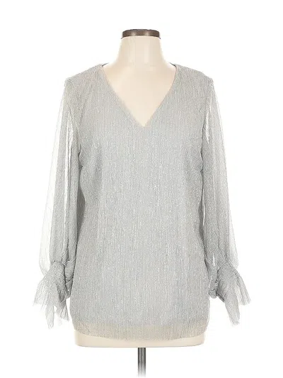 Pre-owned Cece Long Sleeve Blouse In Silver