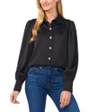 Cece Long Sleeve Blouse With Rhinestone Buttons & Exaggerated Collar In Black