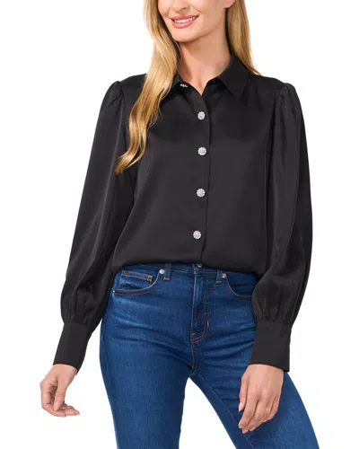 CECE LONG SLEEVE BLOUSE WITH RHINESTONE BUTTONS & EXAGGERATED COLLAR