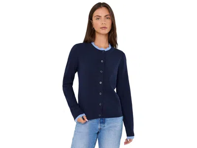 Cece Long Sleeve Crew Neck Cardigan With Lace Trim Women's Sweater Blue Midnight: Sm