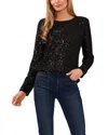 Cece Sequin Long Sleeve Top In Black