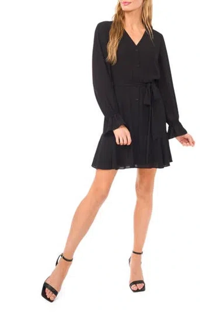 Cece Long Sleeve Georgette Dress In Black