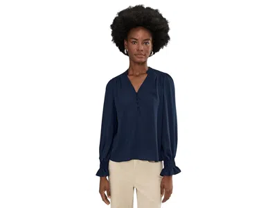 Cece Long Sleeve Half Placket Smocked Top In Gold