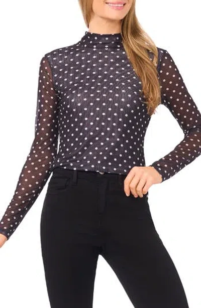 Cece Long Sleeve Mesh Fitted Turtleneck Top In Black