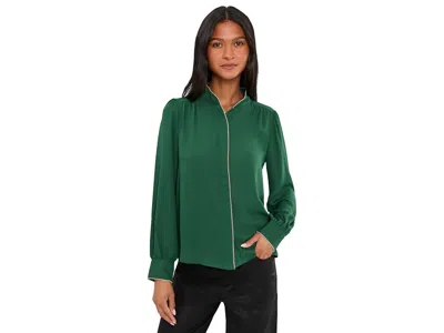 Cece Long Sleeve Open Collar Blouse With Hidden Placket Women's Clothing Dark Green: Lg, Polyester