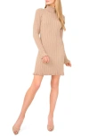 Cece Long Sleeve Rib Turtleneck Sweater Minidress In Brown