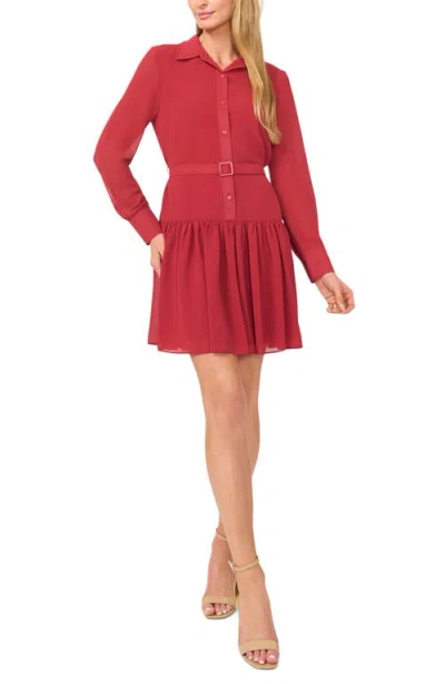 Cece Long Sleeve Ruffle Hem Shirtdress In Sunset Clay