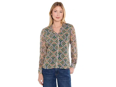 Cece Long Sleeve Ruffle V-neck Blouse Women's Clothing Forest Shadow: Md, Polyester/spandex In Green