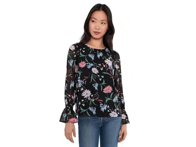Cece Long Sleeve Smocked Cuff Crew Neck Top In Green