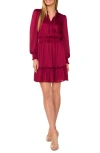 Cece Long Sleeve Split Neck Dress In Deep Sangria Burgundy