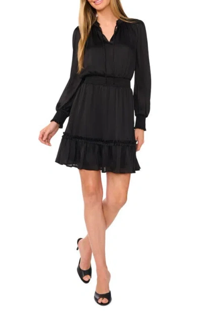 Cece Long Sleeve Split Neck Dress In Rich Black