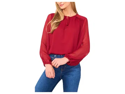 Cece Long Sleeve Tie Neck Top In Red