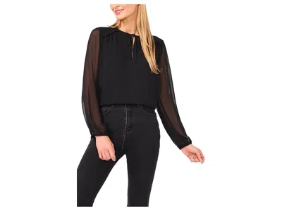 Cece Long Sleeve Tie Neck Top In Black