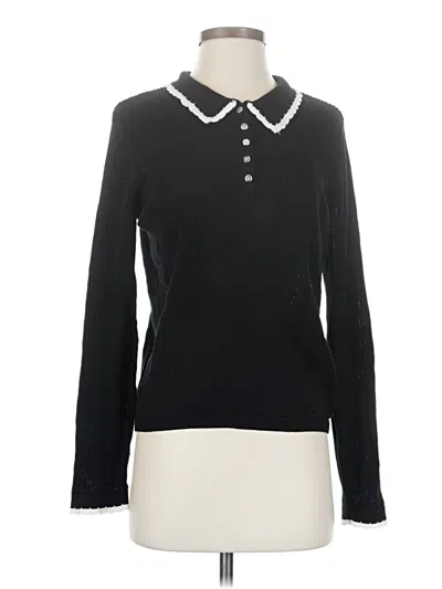 Pre-owned Cece Long Sleeve Top Black Collared Neckline Tops