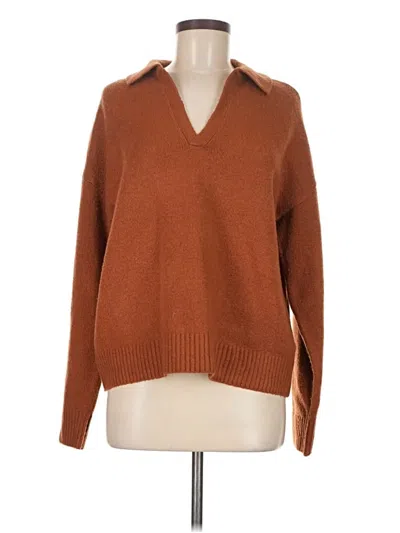 Pre-owned Cece Long Sleeve Top Brown Collared Neckline Tops