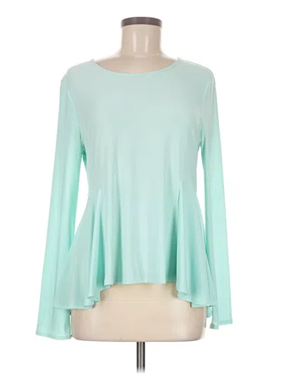 Pre-owned Cece Long Sleeve Top Teal Boatneck Tops In Blue